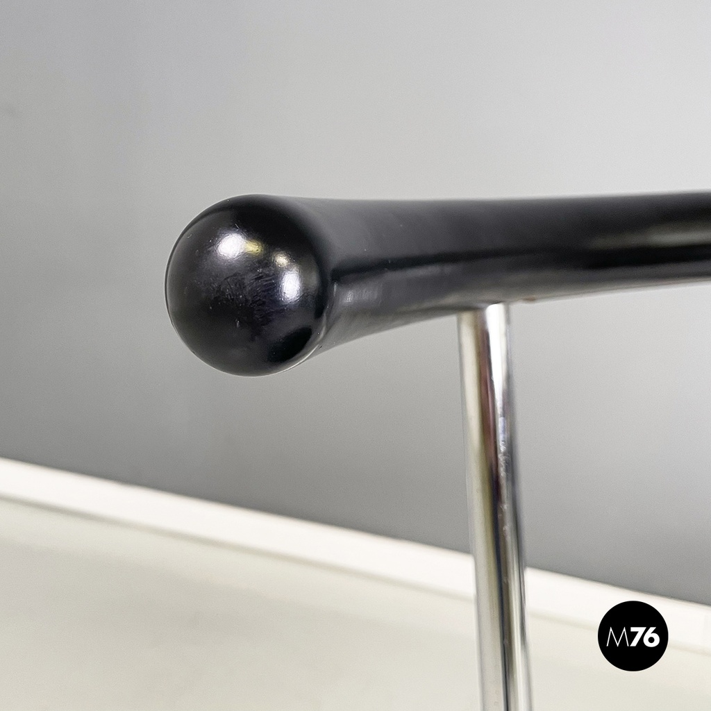 Italian modern round Chairs in black wood and metal rod, 1980s