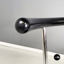 Italian modern round Chairs in black wood and metal rod, 1980s