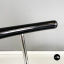 Italian modern round Chairs in black wood and metal rod, 1980s