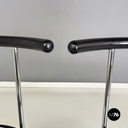 Italian modern round Chairs in black wood and metal rod, 1980s