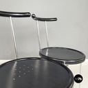 Italian modern round Chairs in black wood and metal rod, 1980s