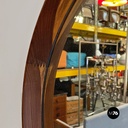 Danish mid century modern wooden rounded brown frame mirror, 1960s