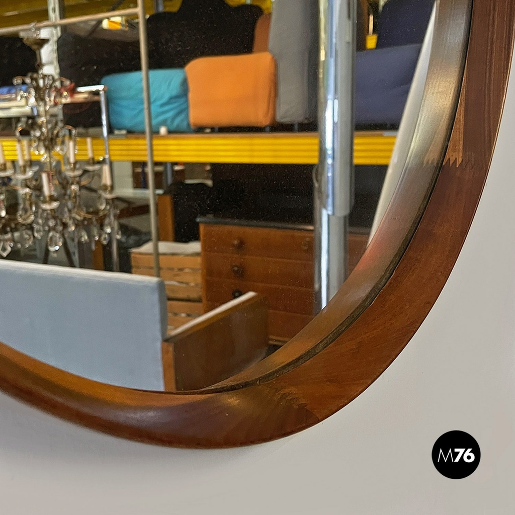 Danish mid century modern wooden rounded brown frame mirror, 1960s