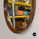 Danish mid century modern wooden rounded brown frame mirror, 1960s