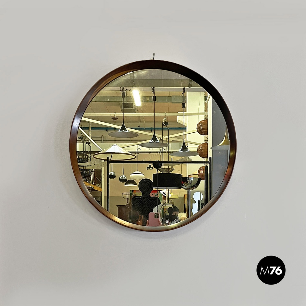 Danish mid century modern wooden rounded brown frame mirror, 1960s