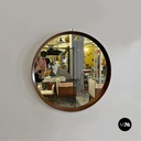 Danish mid century modern wooden rounded brown frame mirror, 1960s