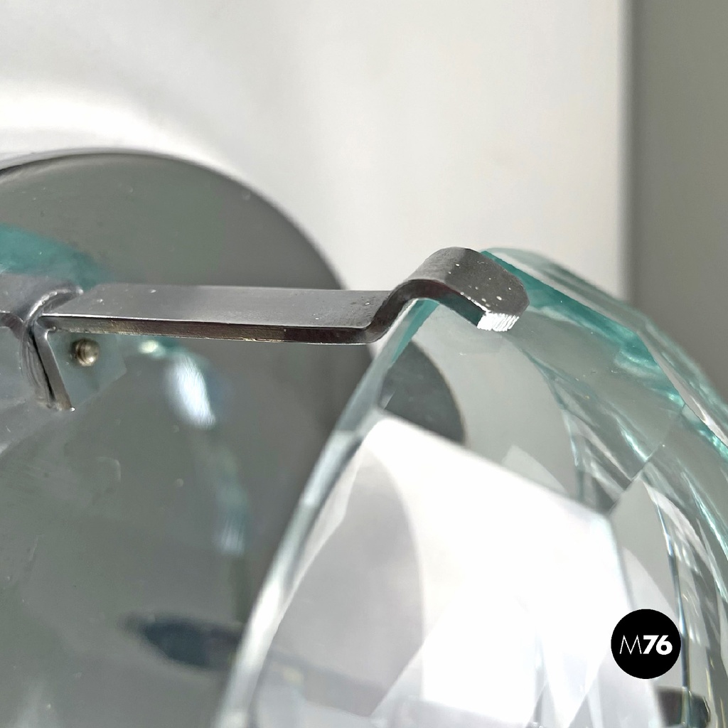 Italian mid-century modern chromed metal and faceted glass wall lights, 1960s