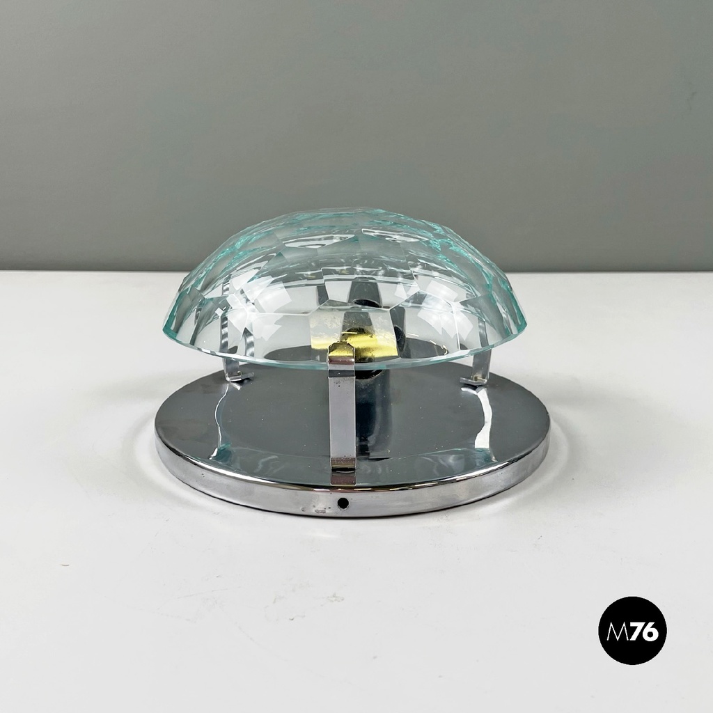 Italian mid-century modern chromed metal and faceted glass wall lights, 1960s