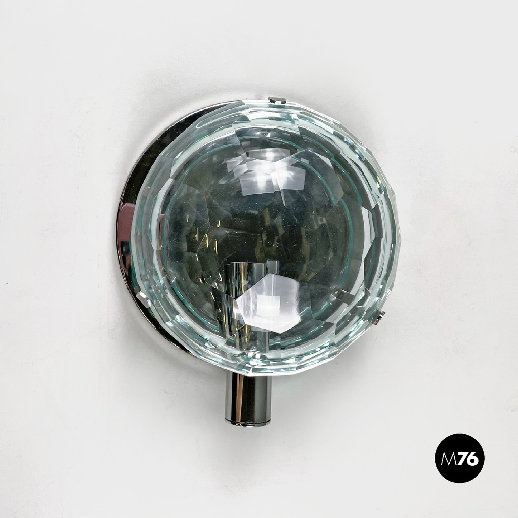 Italian mid-century modern chromed metal and faceted glass wall lights, 1960s