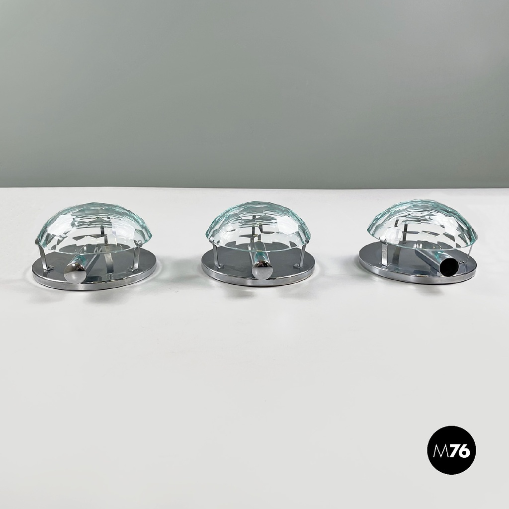 Italian mid-century modern chromed metal and faceted glass wall lights, 1960s