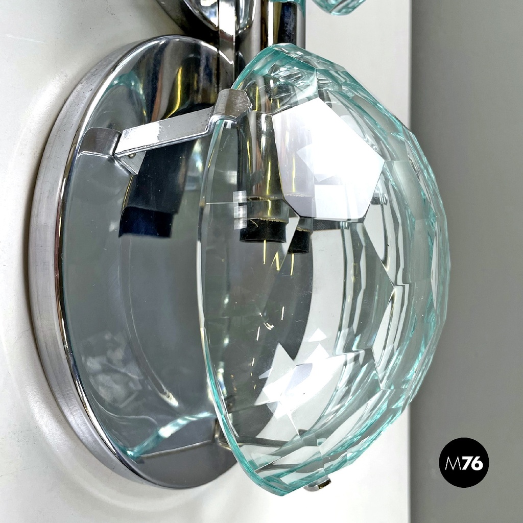 Italian mid-century modern chromed metal and faceted glass wall lights, 1960s