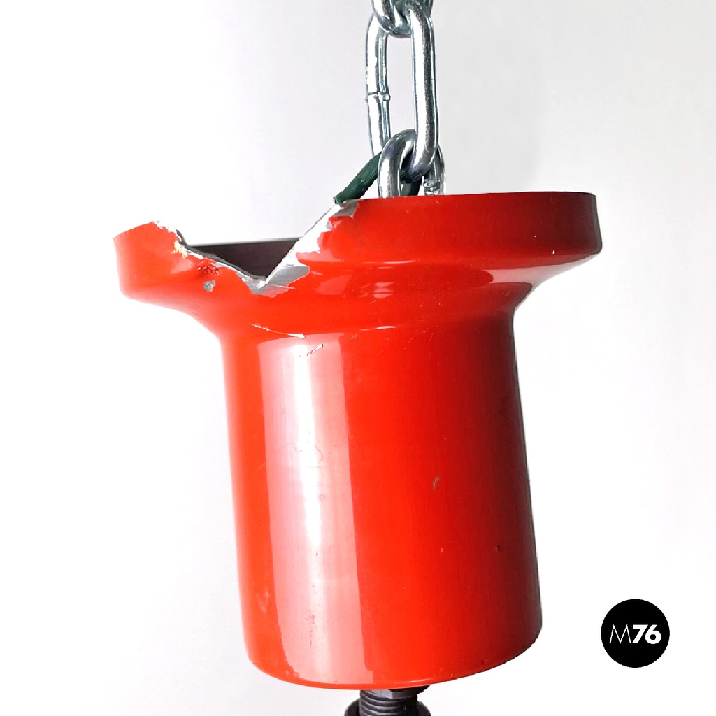 Italian mid-century modern red and white metal chandelier, 1960s