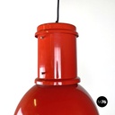 Italian mid-century modern red and white metal chandelier, 1960s