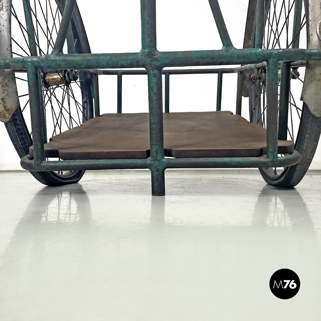 Italian mid-century modern bicycle trailer in metal and wood, 1960s