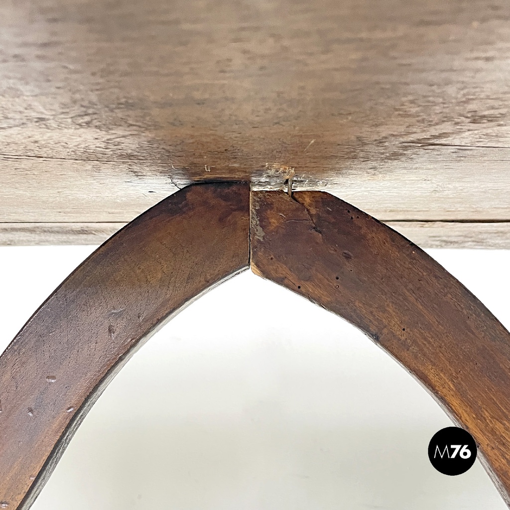 Italian antique wooden table with lyre legs, 1800s 