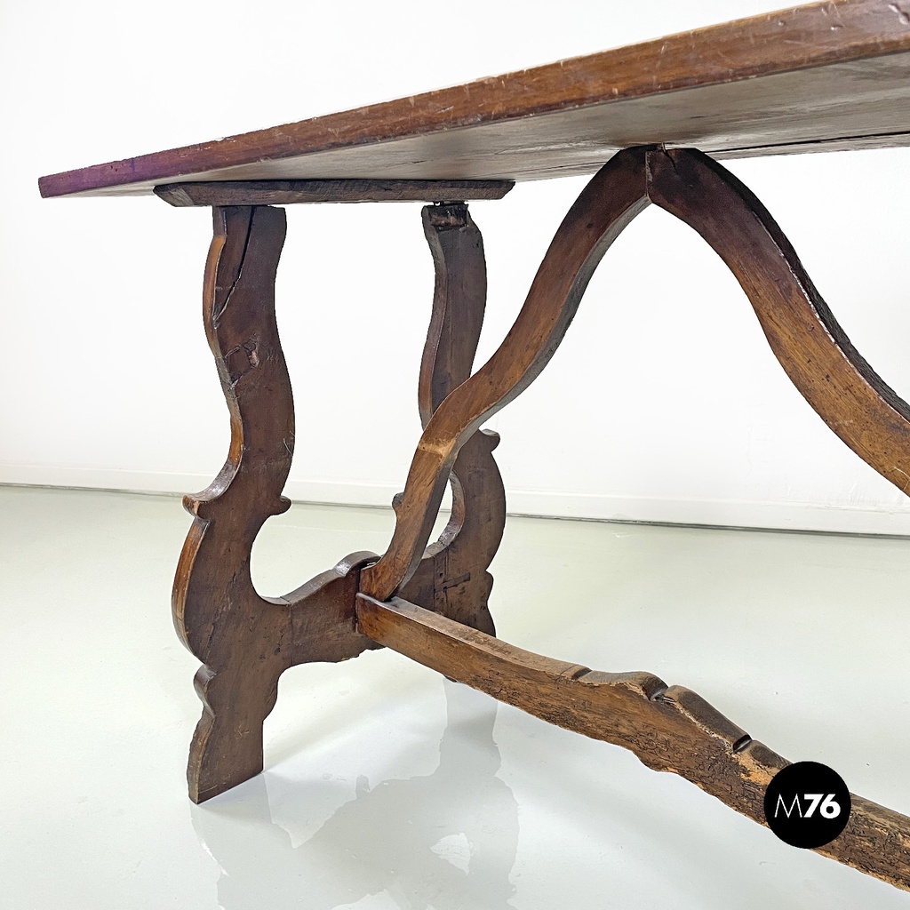 Italian antique wooden table with lyre legs, 1800s 