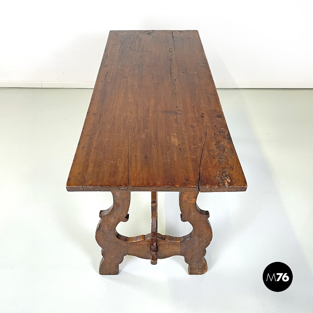 Italian antique wooden table with lyre legs, 1800s 
