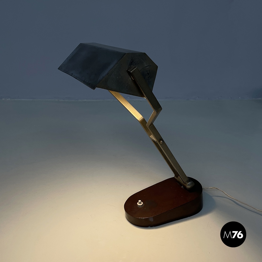 Italian mid-century modern Adjustable desk or table lamp in brown metal, 1930s