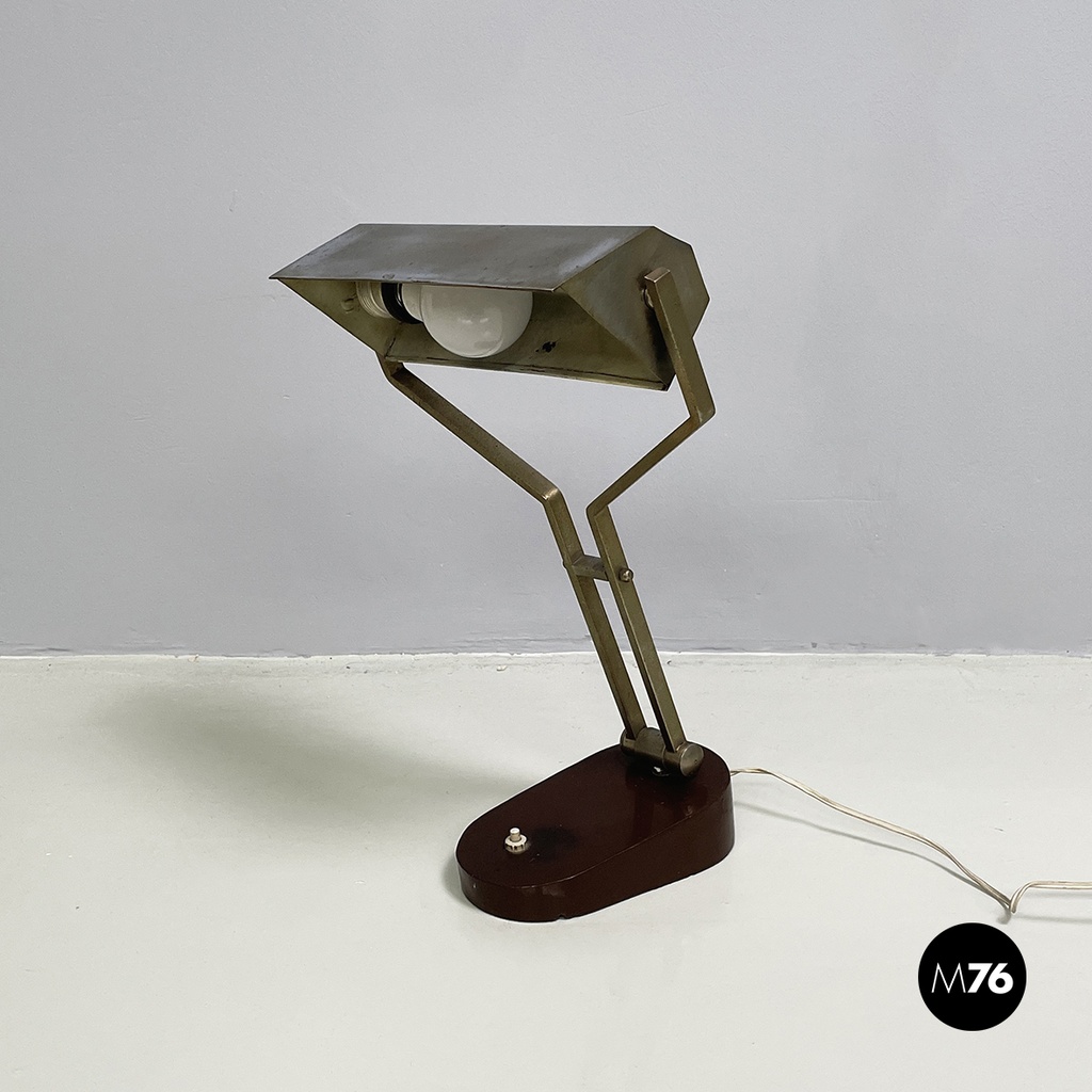 Italian mid-century modern Adjustable desk or table lamp in brown metal, 1930s
