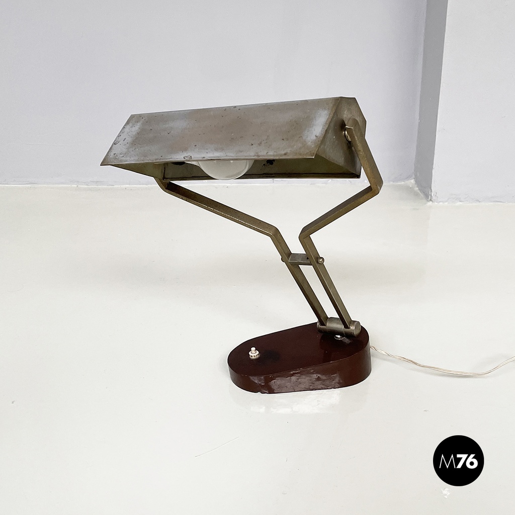 Italian mid-century modern Adjustable desk or table lamp in brown metal, 1930s