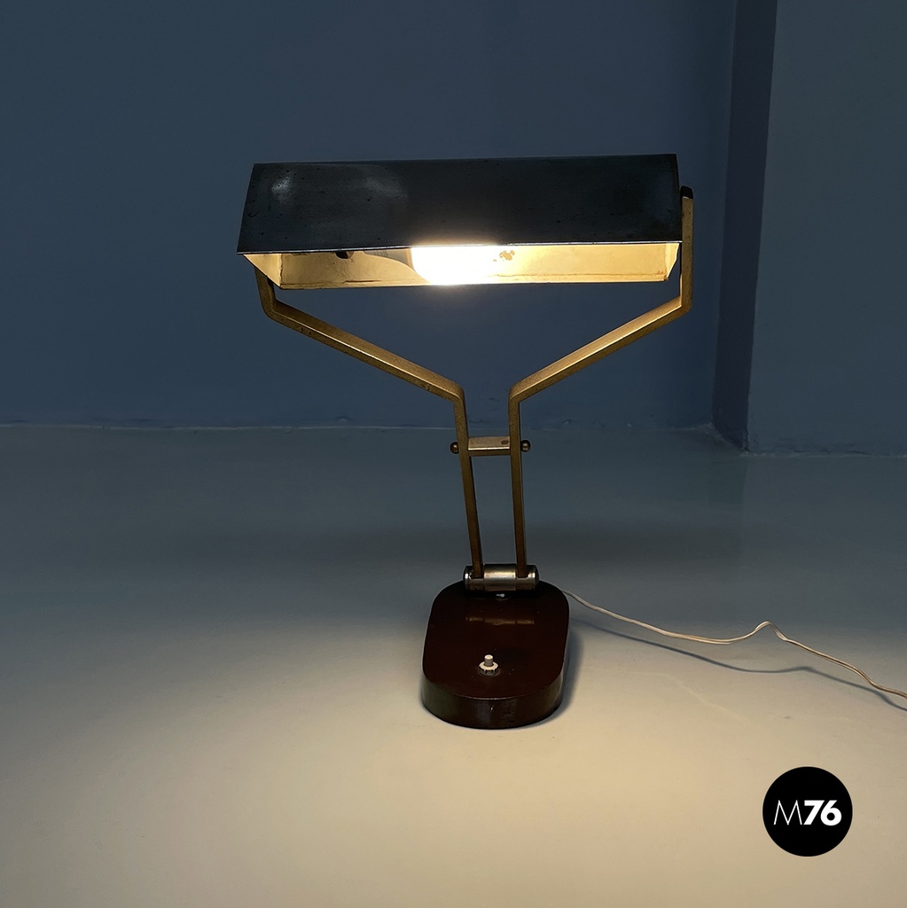 Italian mid-century modern Adjustable desk or table lamp in brown metal, 1930s