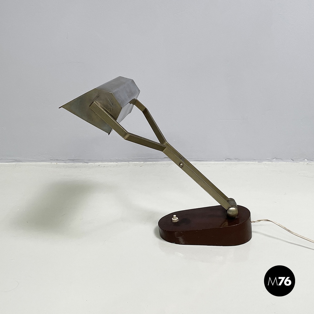 Italian mid-century modern Adjustable desk or table lamp in brown metal, 1930s