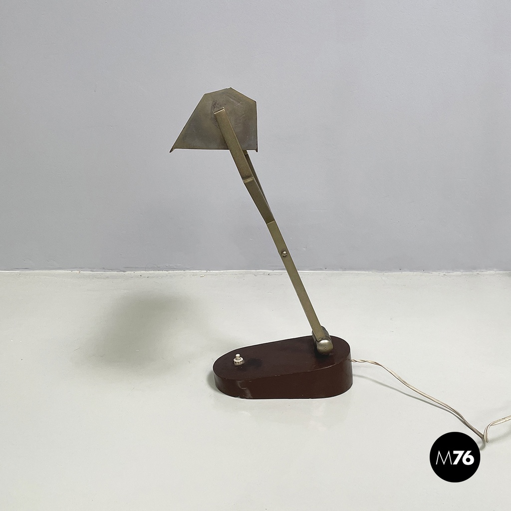Italian mid-century modern Adjustable desk or table lamp in brown metal, 1930s