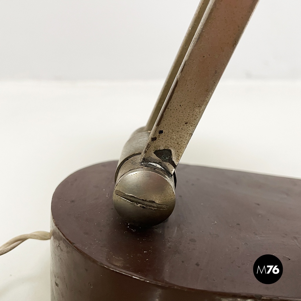 Italian mid-century modern Adjustable desk or table lamp in brown metal, 1930s