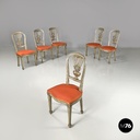 Italian antique green and gold wooden chairs with orange cushions, 1700s