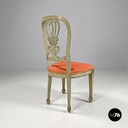 Italian antique green and gold wooden chairs with orange cushions, 1700s