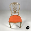 Italian antique green and gold wooden chairs with orange cushions, 1700s