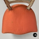Italian antique green and gold wooden chairs with orange cushions, 1700s