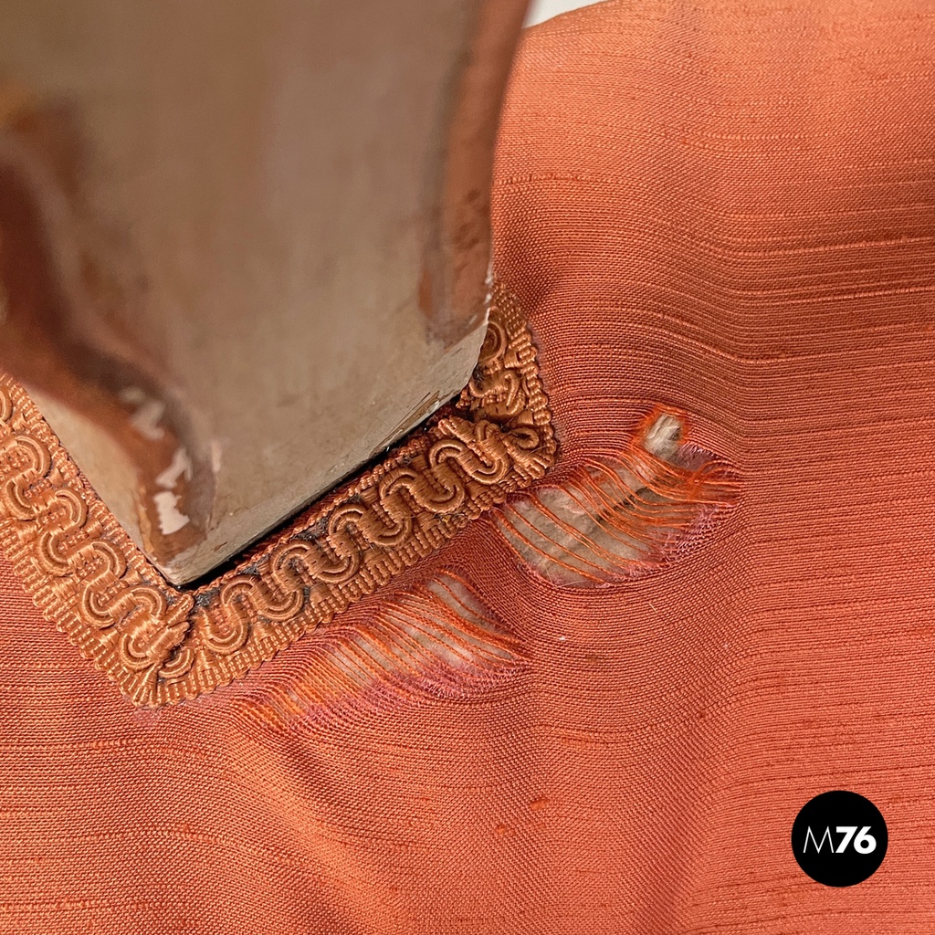 Italian antique green and gold wooden chairs with orange cushions, 1700s