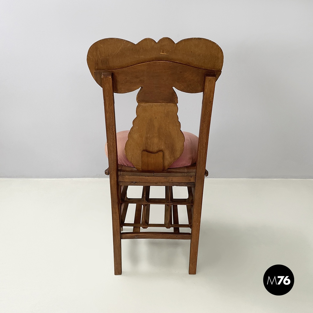 Italian modern Wood Chair with bottle rack-artwork by Bogdan, 2000s