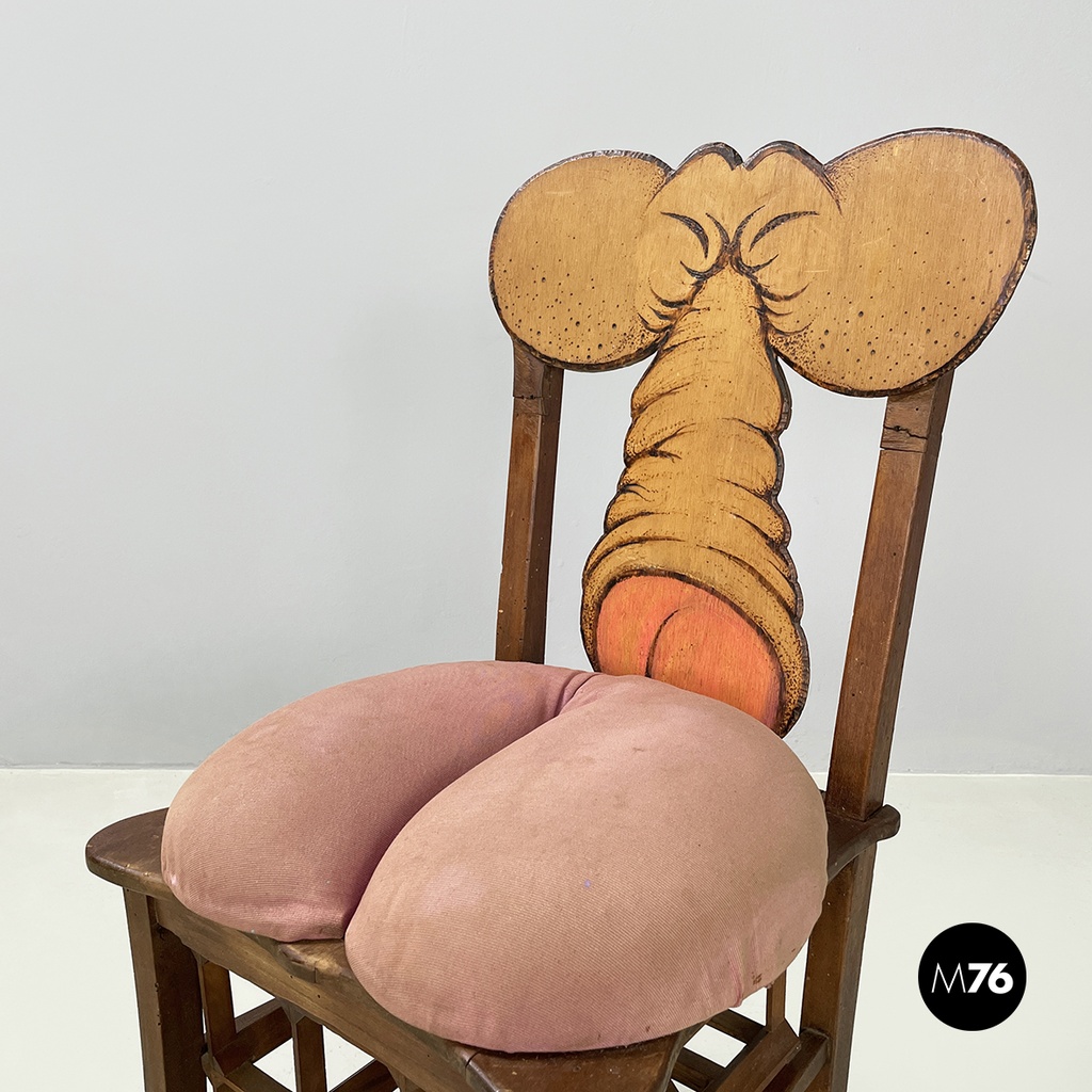 Italian modern Wood Chair with bottle rack-artwork by Bogdan, 2000s