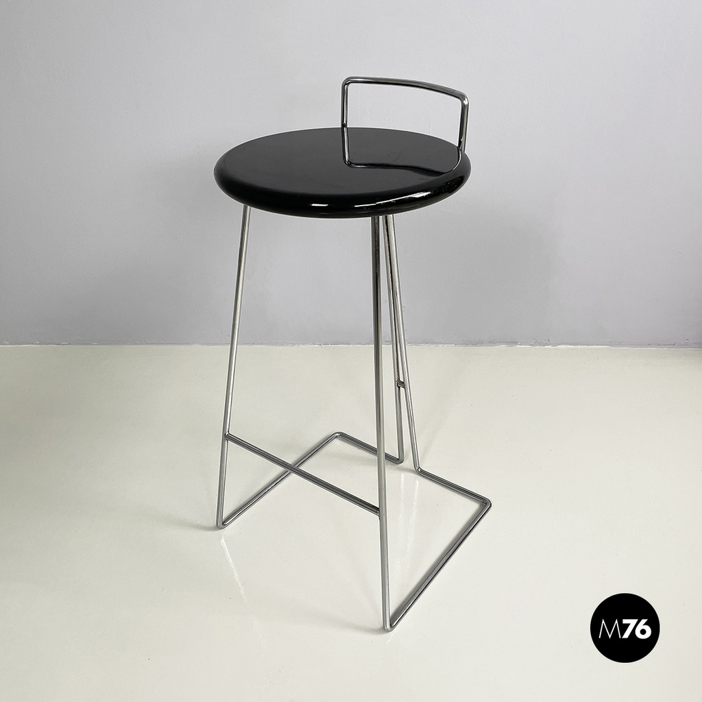 Italian modern black wood and chromed metal stool by George Coslin, Dada 1980s