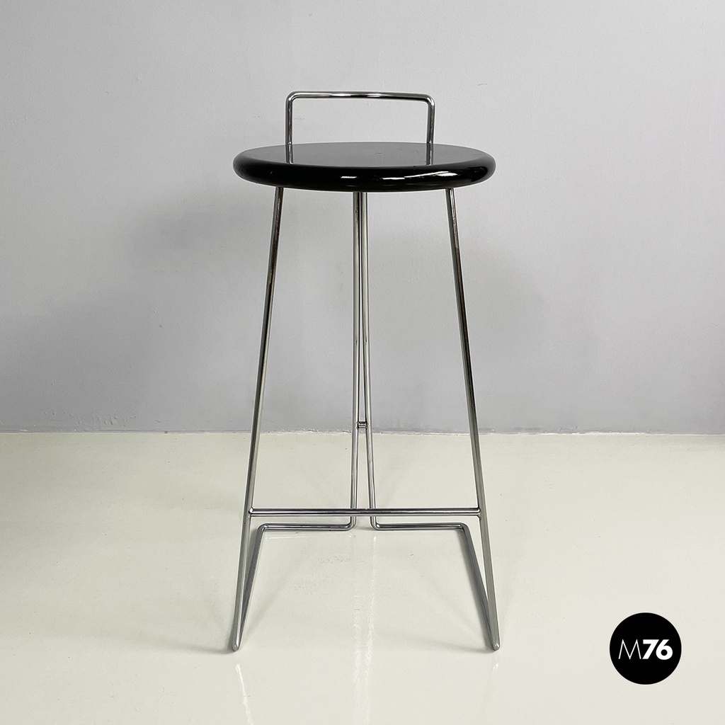 Italian modern black wood and chromed metal stool by George Coslin, Dada 1980s