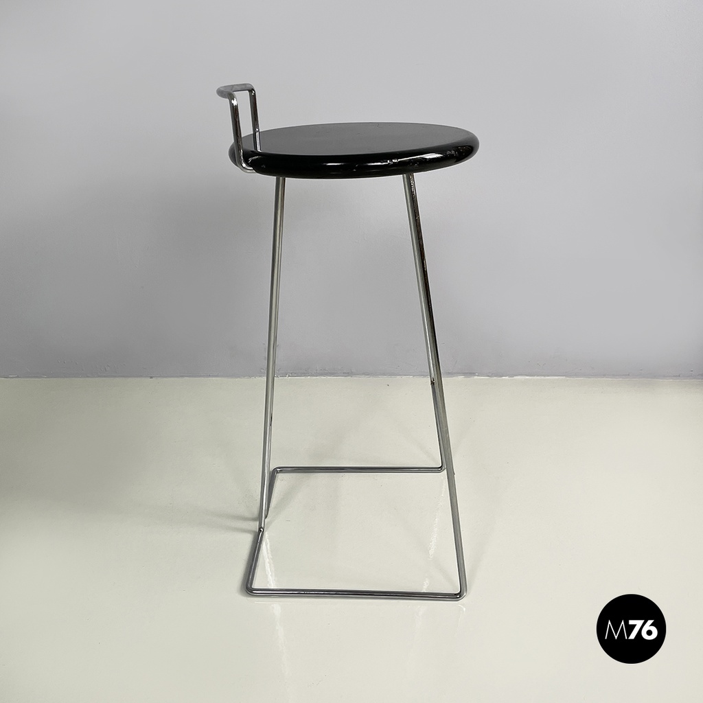 Italian modern black wood and chromed metal stool by George Coslin, Dada 1980s