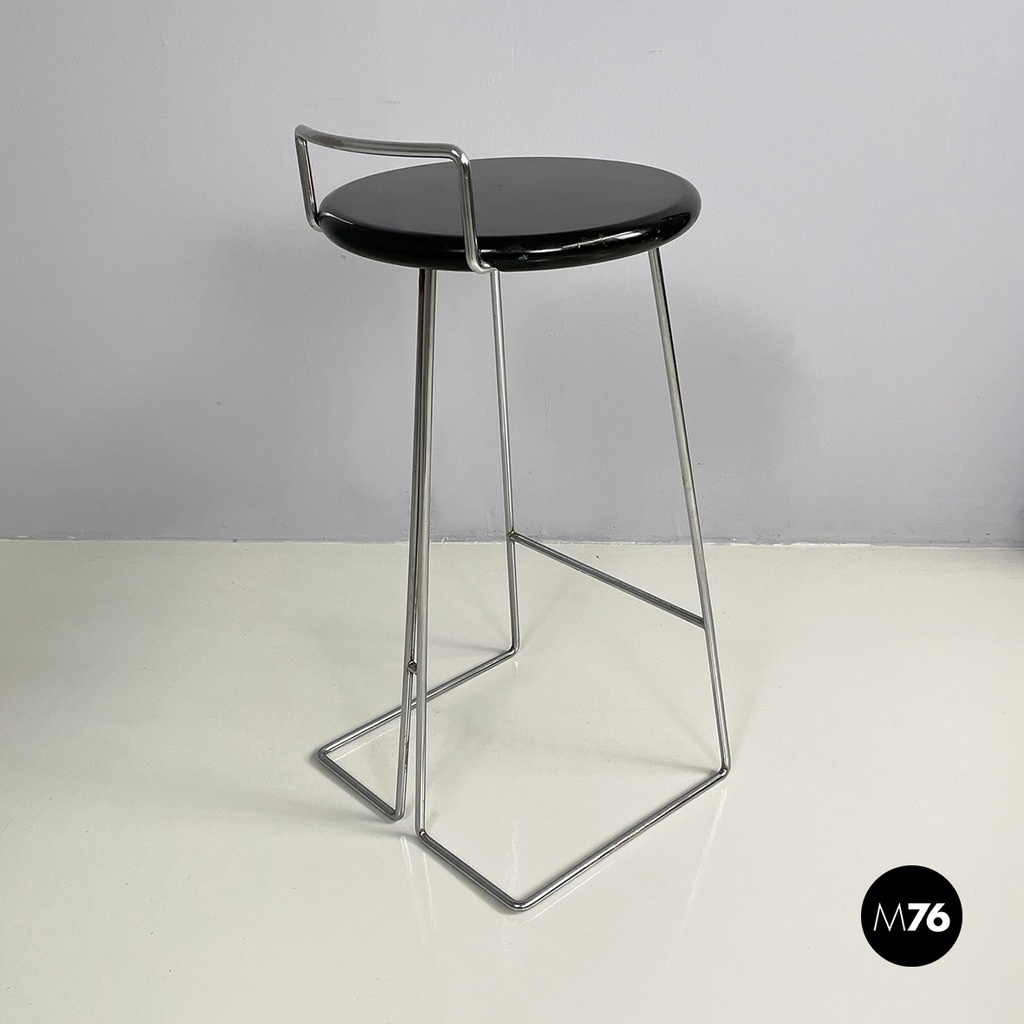 Italian modern black wood and chromed metal stool by George Coslin, Dada 1980s