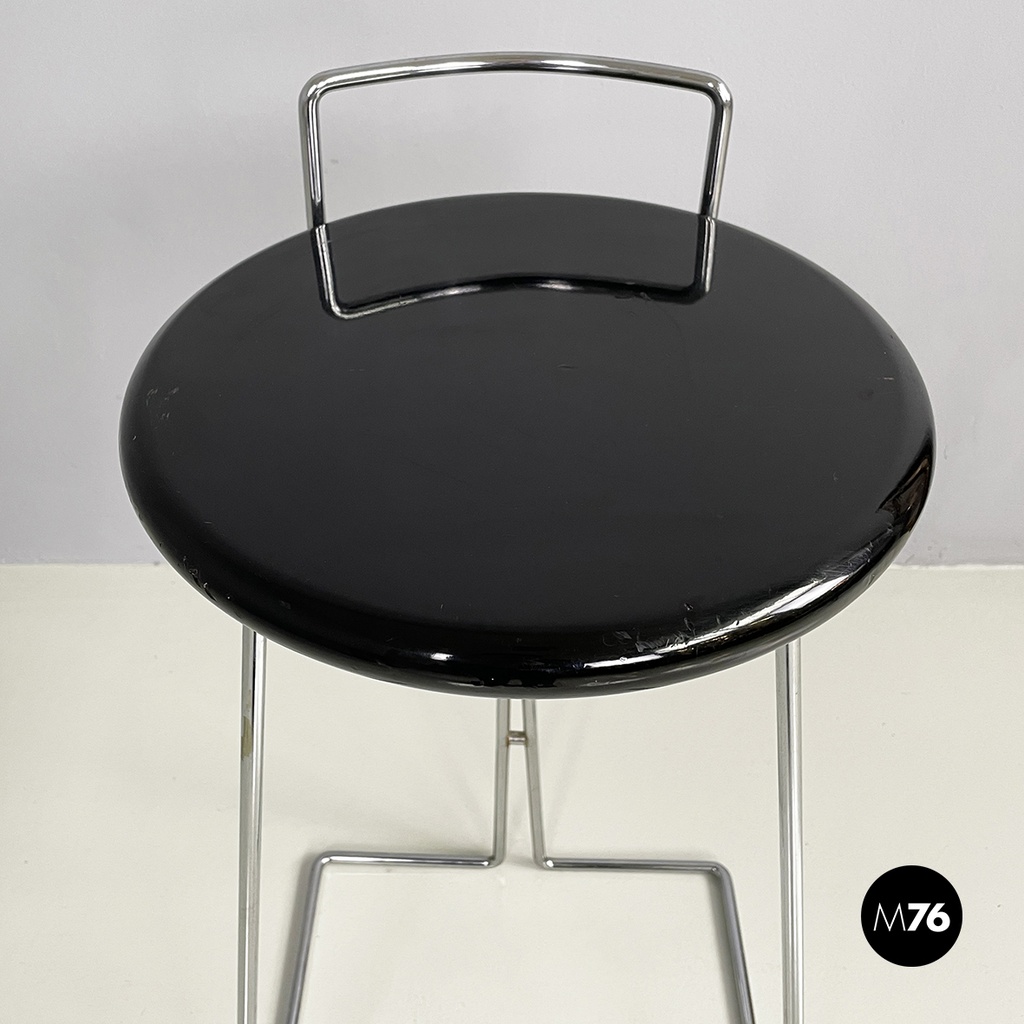 Italian modern black wood and chromed metal stool by George Coslin, Dada 1980s