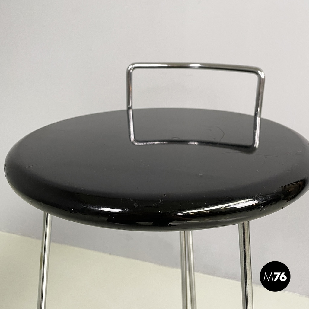 Italian modern black wood and chromed metal stool by George Coslin, Dada 1980s