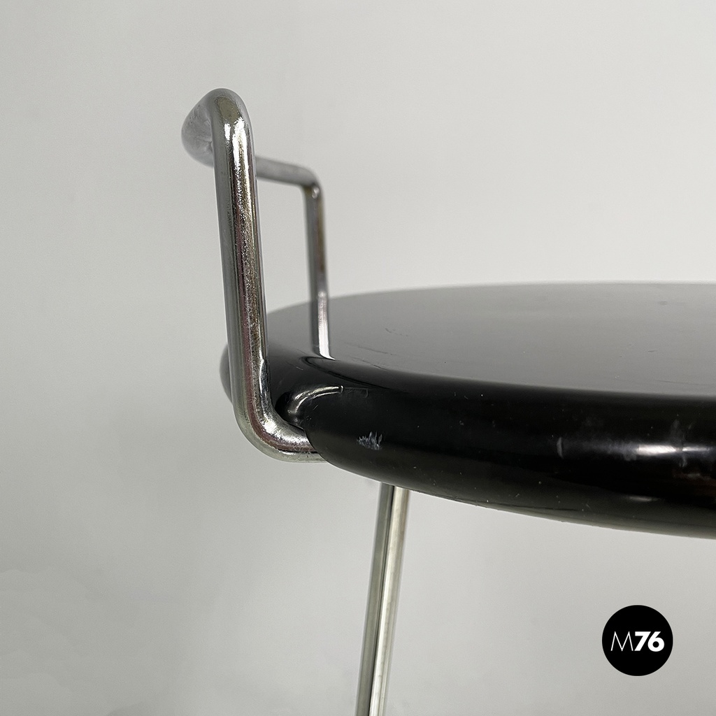 Italian modern black wood and chromed metal stool by George Coslin, Dada 1980s