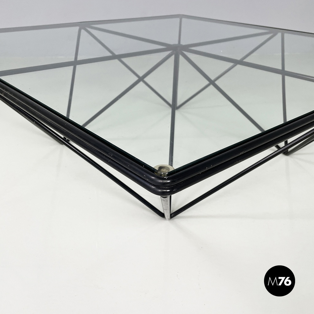 Italian modern Glass and black metal Coffee table Alanda by Piva for B&B, 1980s