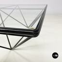 Italian modern Glass and black metal Coffee table Alanda by Piva for B&B, 1980s
