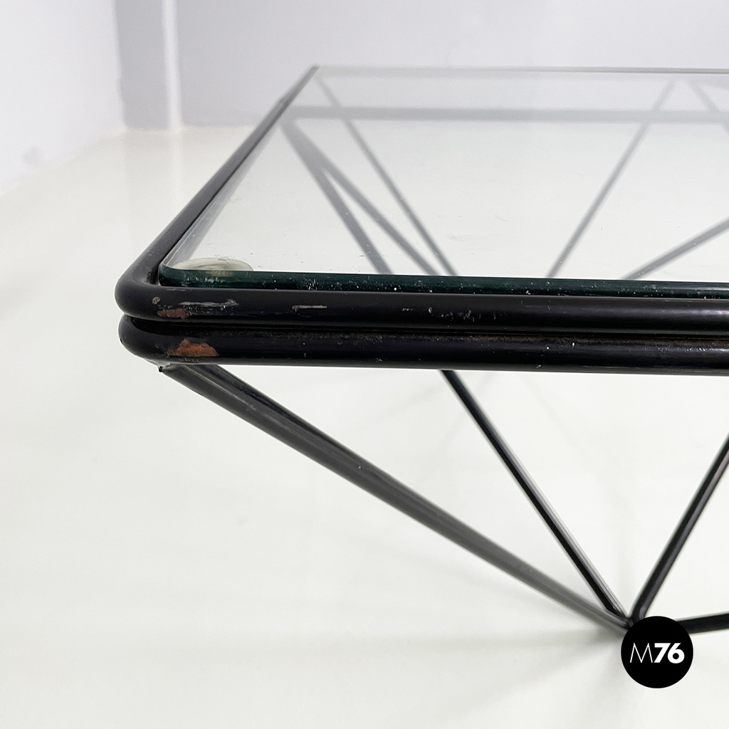 Italian modern Glass and black metal Coffee table Alanda by Piva for B&B, 1980s