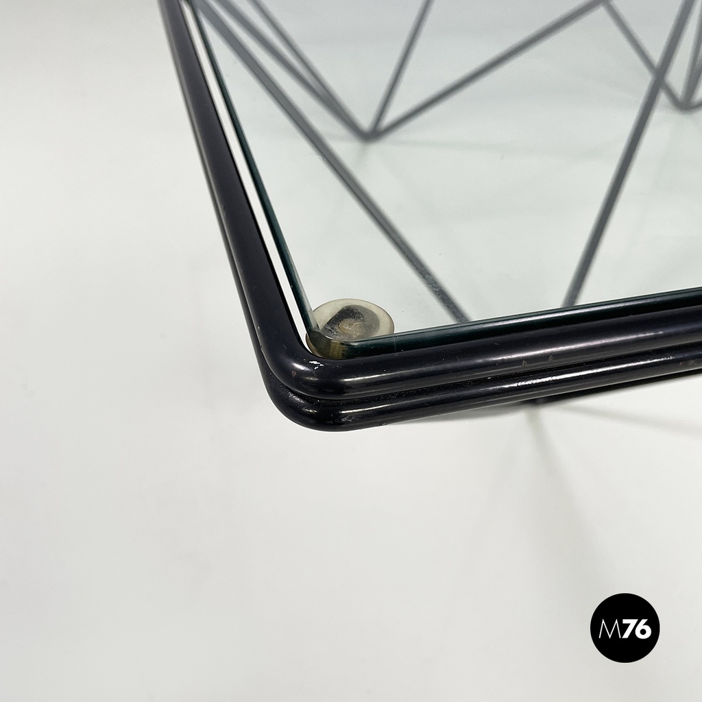 Italian modern Glass and black metal Coffee table Alanda by Piva for B&B, 1980s