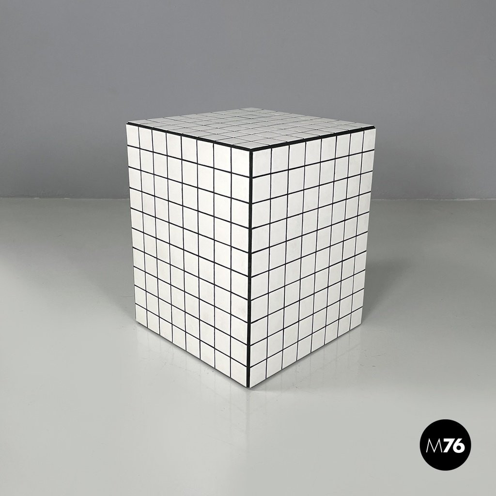 Italian post modern coffee table with white stoneware tiles and black grout 2023