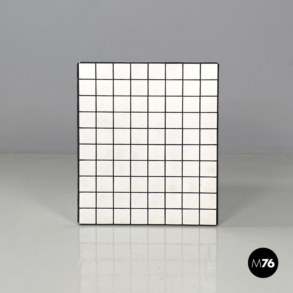 Italian post modern coffee table with white stoneware tiles and black grout 2023