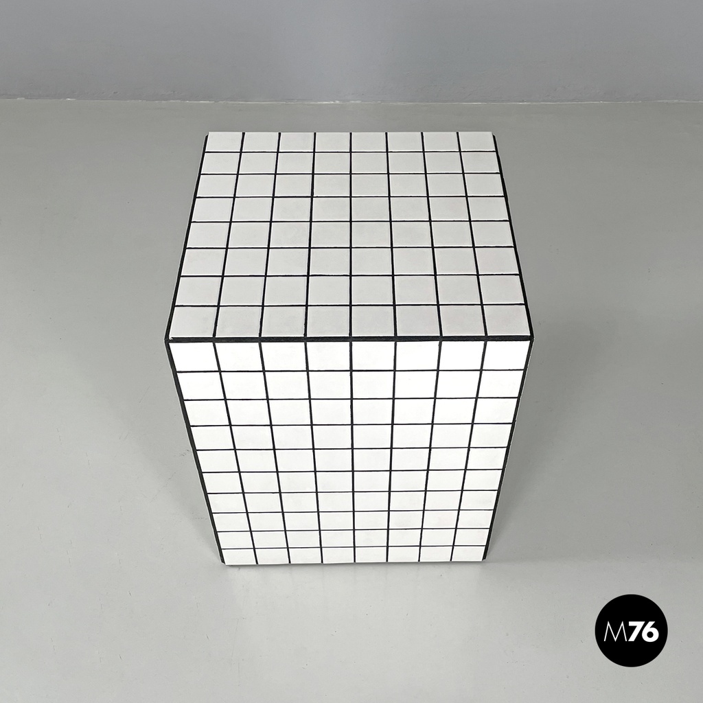 Italian post modern coffee table with white stoneware tiles and black grout 2023