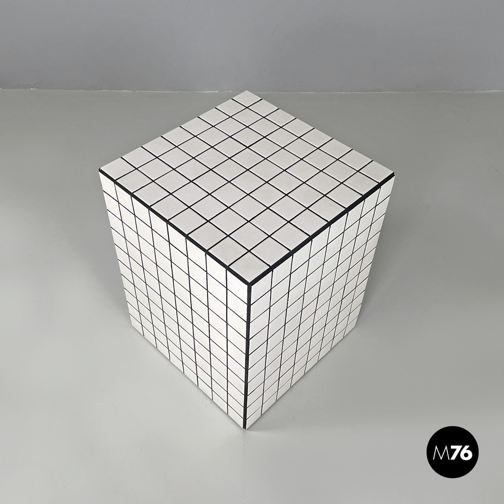 Italian post modern coffee table with white stoneware tiles and black grout 2023